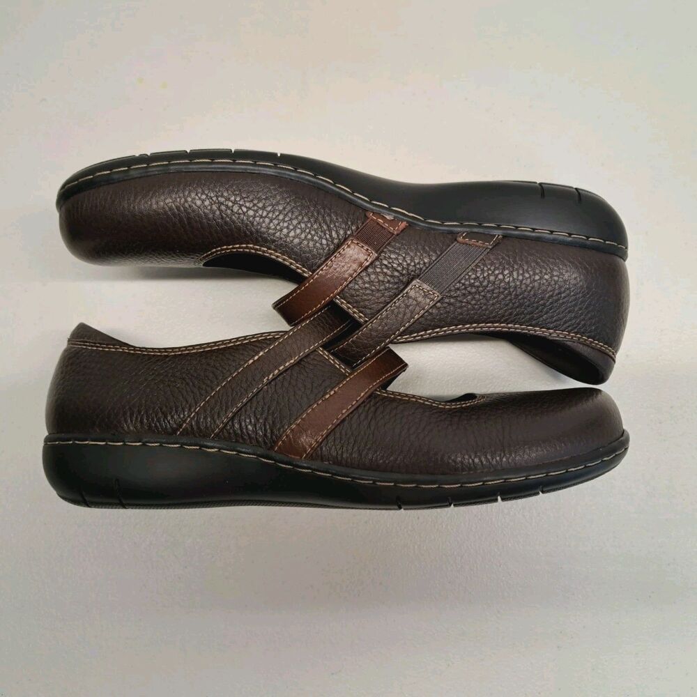 Clarks Bendables Two Strap Mary Jane Brown Leather Shoes 80623 Women's 10W - Picture 2 of 6